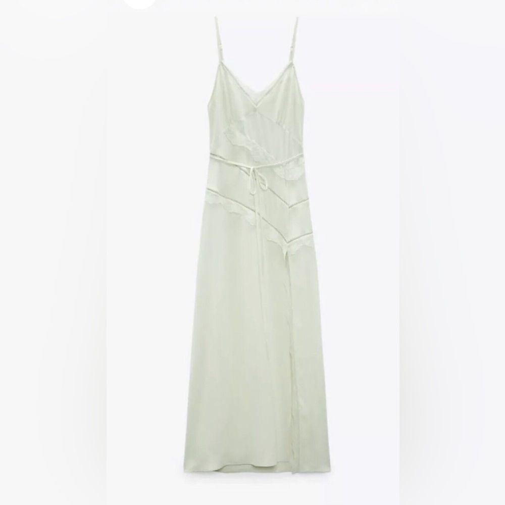 Zara long slip dress green pastel